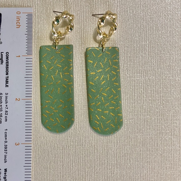 Handmade Olive Green Long Arch Polymer Clay Dangle Earrings & Bracelet - Picture 6 of 6